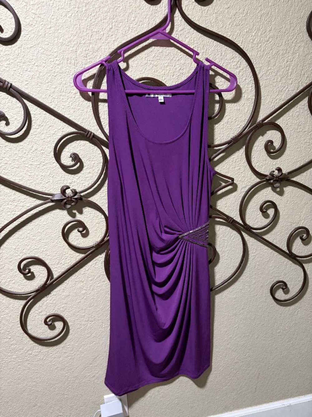 Jennifer Lopez Sleeveless Purple Dress with Beaded Side Detail